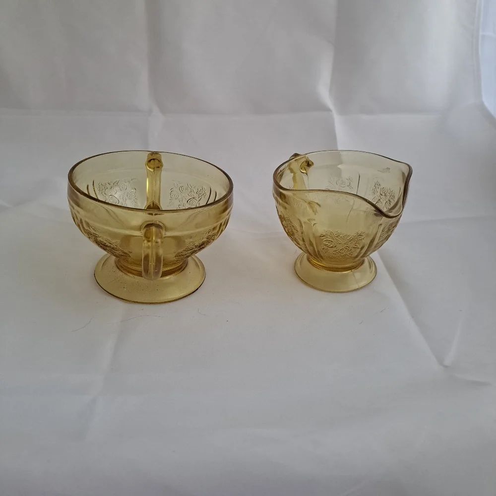 Vintage Federal Glass Sharon Cabbage Rose Creamer and Sugar Set
